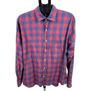 Peter Millar Plaid Button Down Shirt Large Red‎ Blue Casual Cotton Preppy